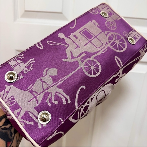 Coach Horse & Carriage Purple Canvas White Leather Trim Satchel Vintage Y2K - Picture 8 of 11